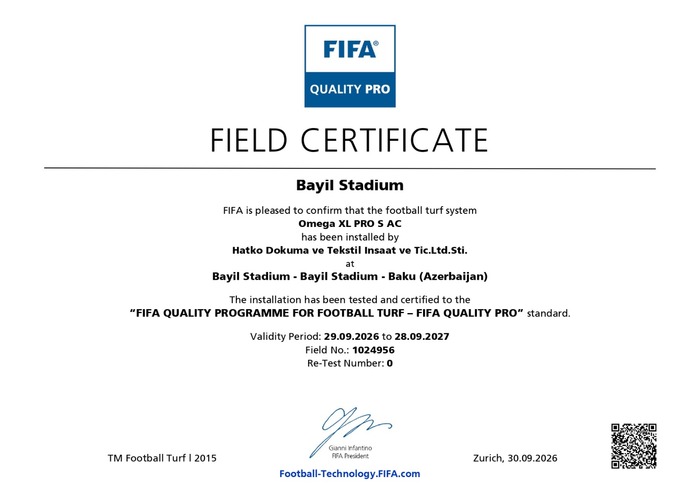 Bayıl stadionu FIFA-nın sertifikatına layiq görülüb